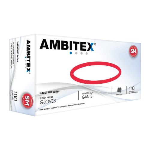 Ambitex Nitrile Gloves Powder Free, Black, Small